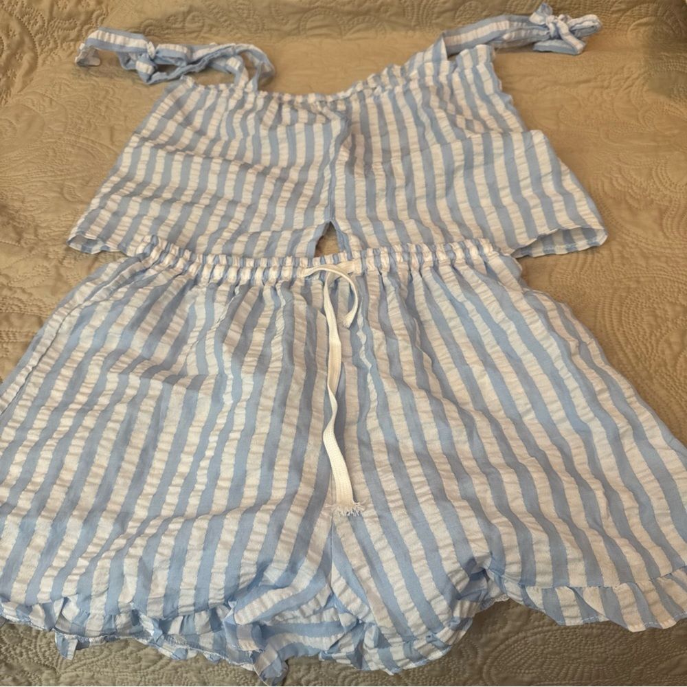 Blue and White Striped Two-Piece PJs - Picture 4 of 10